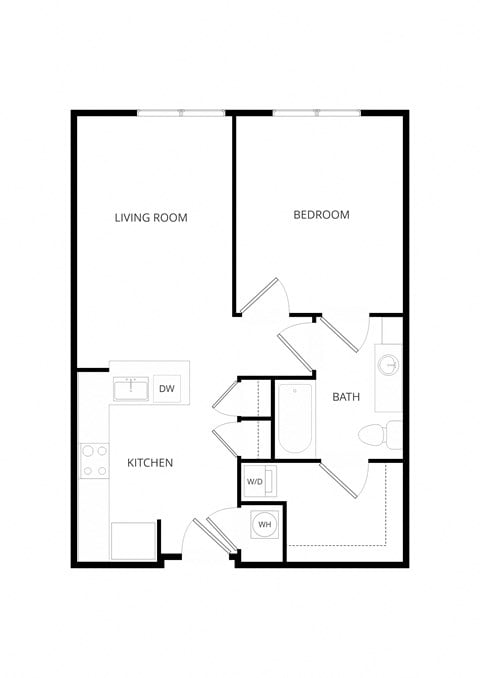 Floor plan for 1 bed, 1 bath, 662 sqft